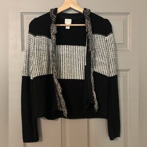 Chico's Black and White Geometric Cardigan Sweater